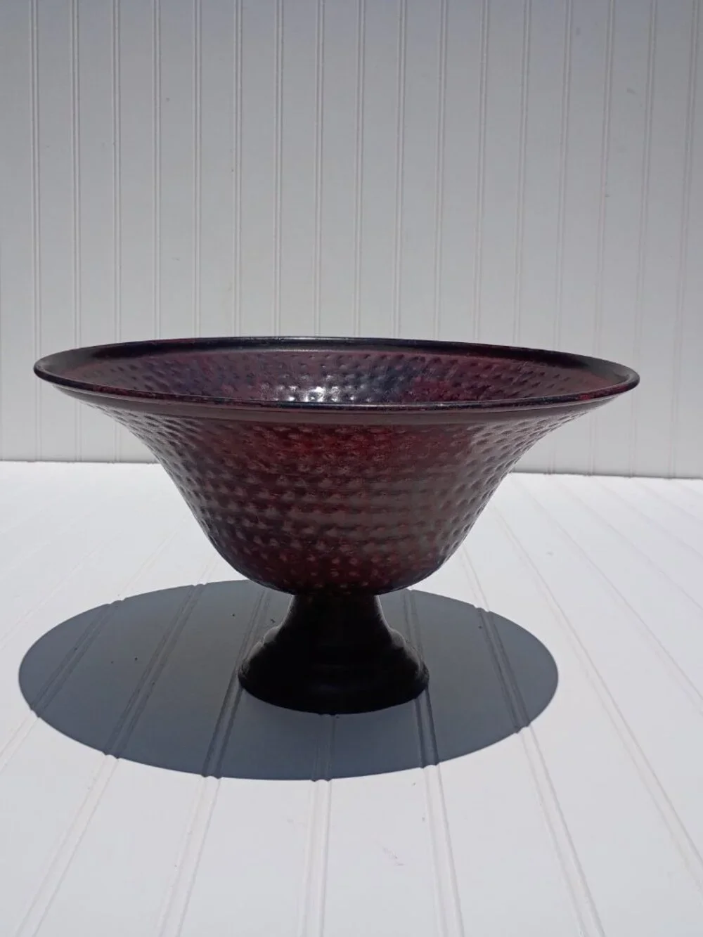 Vintage Hammered Metal Pedestal Bowl 12.5
